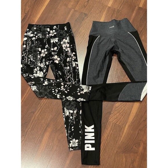 Victoria's Secret Pants - 2 Women PINK Victoria's Secret Pants Floral & Solid Black Joggers Leggings Yoga